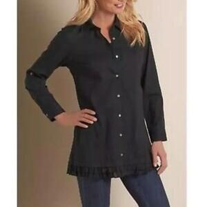 Soft Surroundings Button Front Tunic With Ruffle Hem and Roll Tab Sleeve Option
